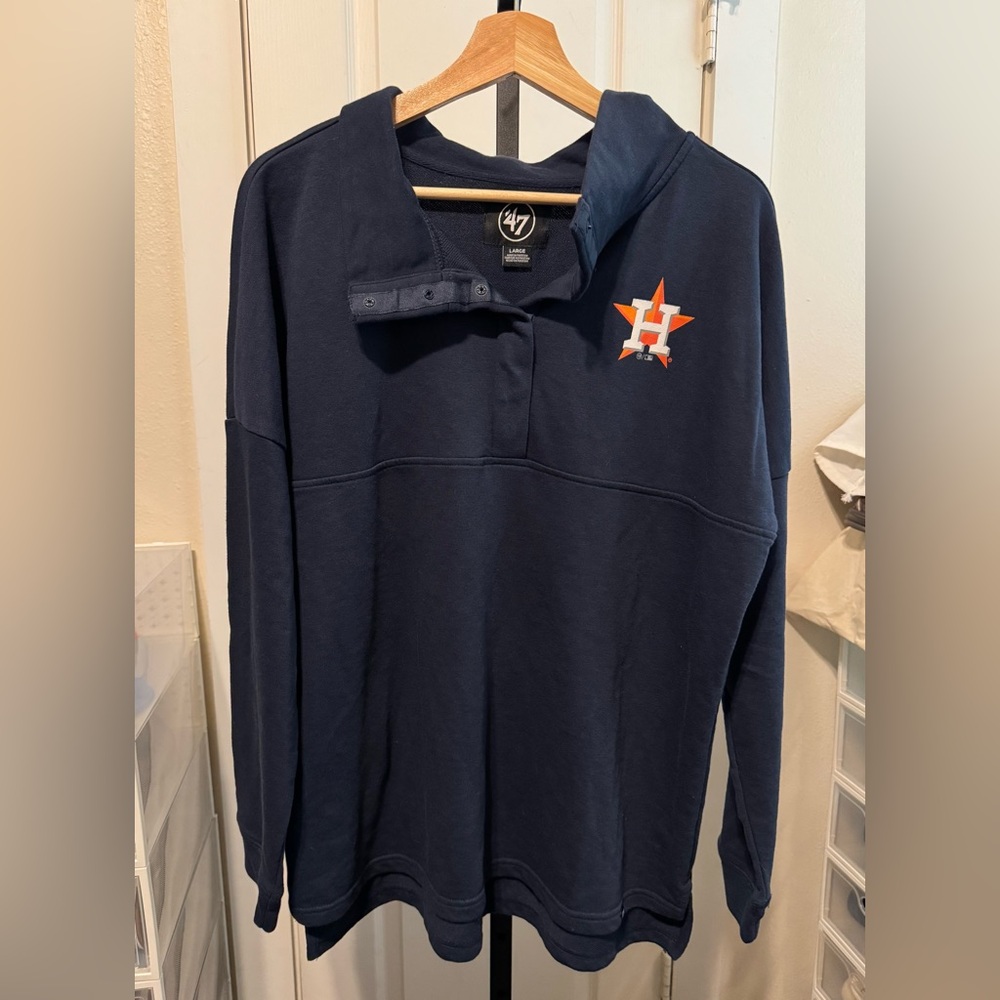 ‘47 Houston Astros Women’s 1/4 Snap Button Drop Shoulder Terry Sweatshirt Large